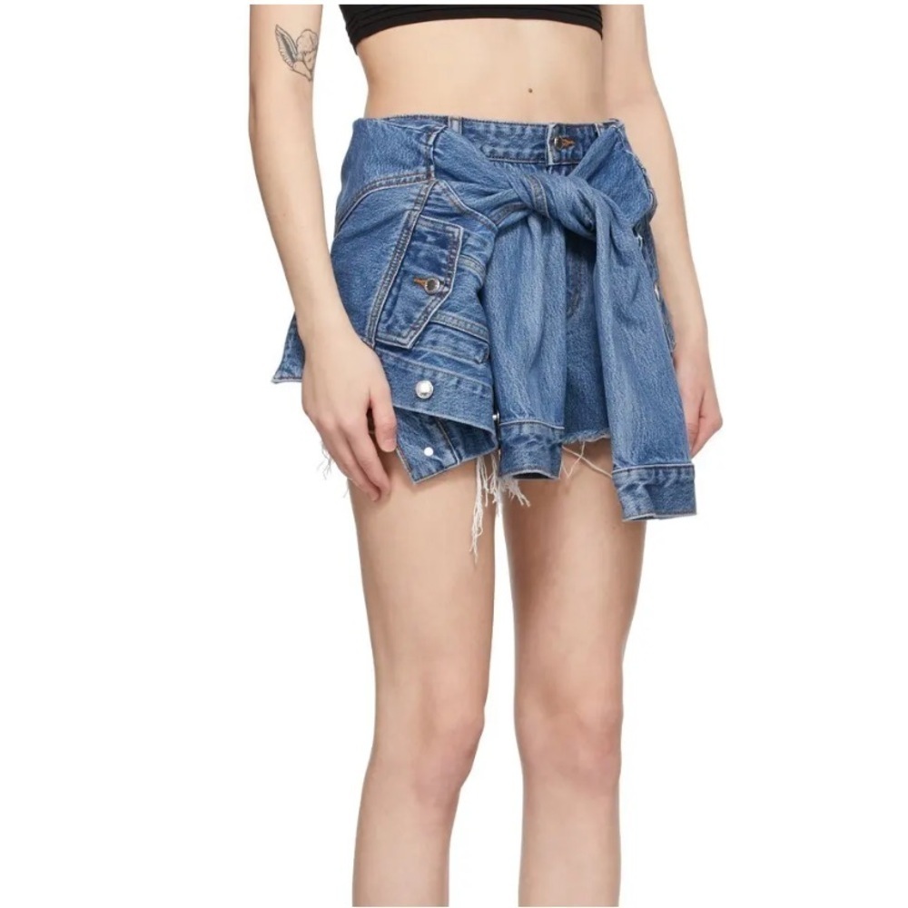 ALEXANDER WANG Blue Denim Tie Front Short Skort - Picture 2 of 15